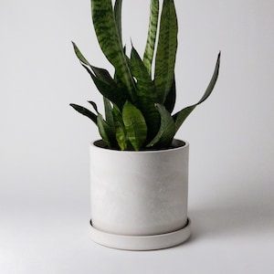 8" Planter Pot with Drainage Hole | Indoor Plant Pot | White Planter | Imitation Concrete Ceramic Flower Plant Pot | Minimalist Planter Pot