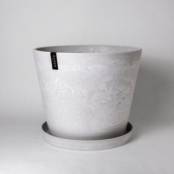 15 Inch Planter Pot | Large Planter Pot With Drainage | Indoor Plant Pot |Planters with Saucer | Imitation Concrete Ceramic Flower Plant Pot