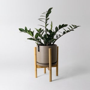 9" Beachwood Planter Pot with Adjustable Bamboo Stand Set
