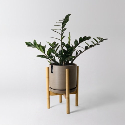 9" Beachwood Planter Pot with Adjustable Bamboo Stand Set