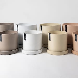 Plant Pots Set of 2 - 7&quot; & 9&quot; | Pots for Plants | Indoor Planter Pots with Saucers | Flower Pots | Imitation Concrete Ceramic Planter Pots