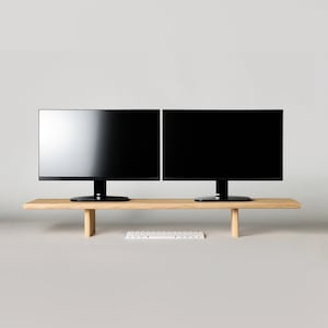 Dual Monitor Stand • Desk Shelf Monitor Stand • Wooden Monitor Riser • Monitor Shelf • Desk Organizer for Home Office • Laptop Monitor Stand