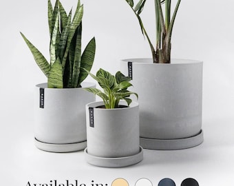 Large Planter Pots Set of 3 - 7" 9" 12" | Planter Pot Set | Indoor Houseplant Pots | Imitation Concrete Ceramic Planter Pots with Saucers