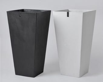16" Angled Planter Pot | Imitation Concrete Planter Pot | Large Minimalistic Modern Indoor/Outdoor Planter | Tall Planters Black, White
