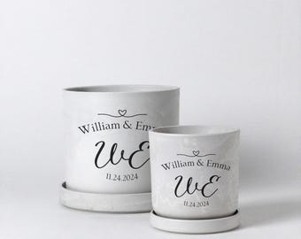 Personalized Planter Pot with Name Initials & Date | Wedding, Engagement, Anniversary Gift | Unique Gift for Newlyweds | Indoor Planter Pot