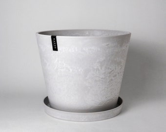 12" Tapered Planter Pot | Large Planter | Indoor Plant Pot | Planter Pot with Drainage Hole & Saucer | Imitation Concrete Ceramic Plant Pot