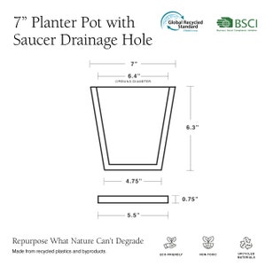 7 Planter Pot with Saucer Drainage Hole & Plug Planter with Saucer Houseplant Flower Pot Succulent Pots Tapered Angled Planter image 3