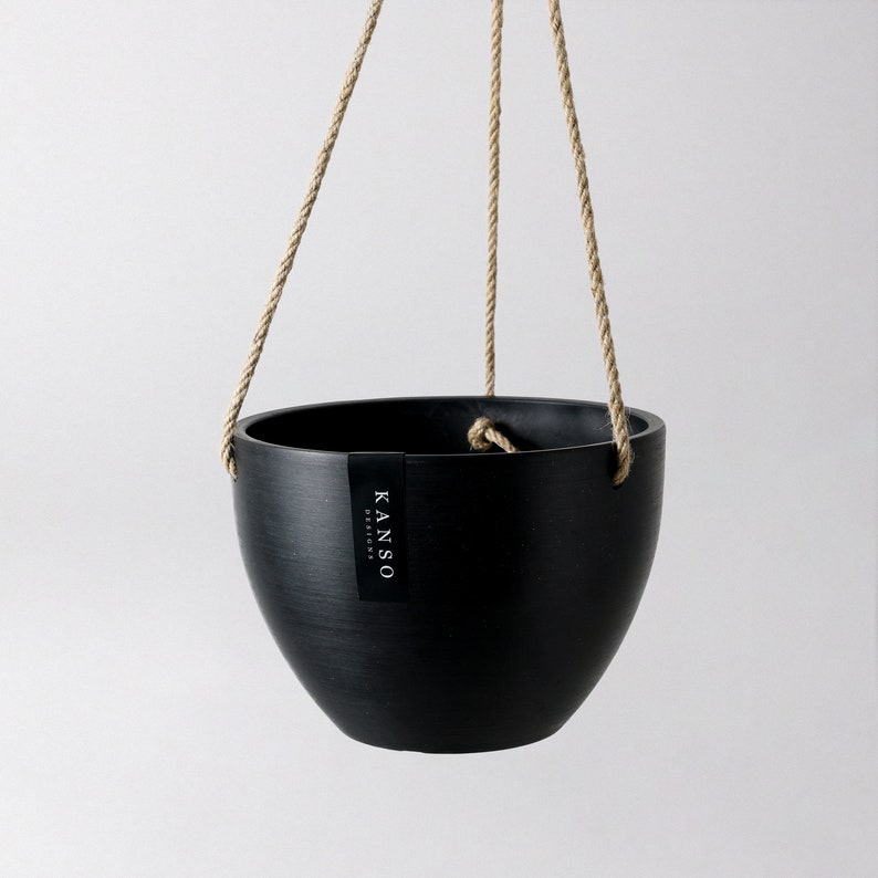 Hanging Planter Pot with Drainage Hole Indoor Hanging Pots 8 or 12 Succulent Plant Pot Imitation Concrete Ceramic Hanging Planter Pot Black