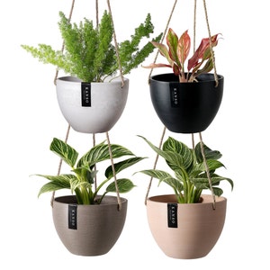 Hanging Planter Pot with Drainage Hole | Indoor Hanging Pots| 8" or 12" Succulent Plant Pot | Imitation Concrete Ceramic Hanging Planter Pot
