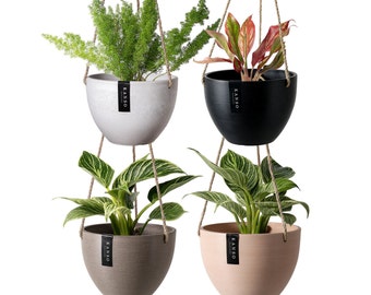 Hanging Planter Pot with Drainage Hole | Indoor Hanging Pots| 8" or 12" Succulent Plant Pot | Imitation Concrete Ceramic Hanging Planter Pot