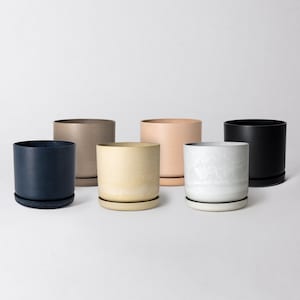 9&quot; Planter Pot with Saucer | Drainage Hole & Plug | Modern Indoor Plant Pot | Houseplant Flower Pot | Imitation Concrete Ceramic Planter Pot