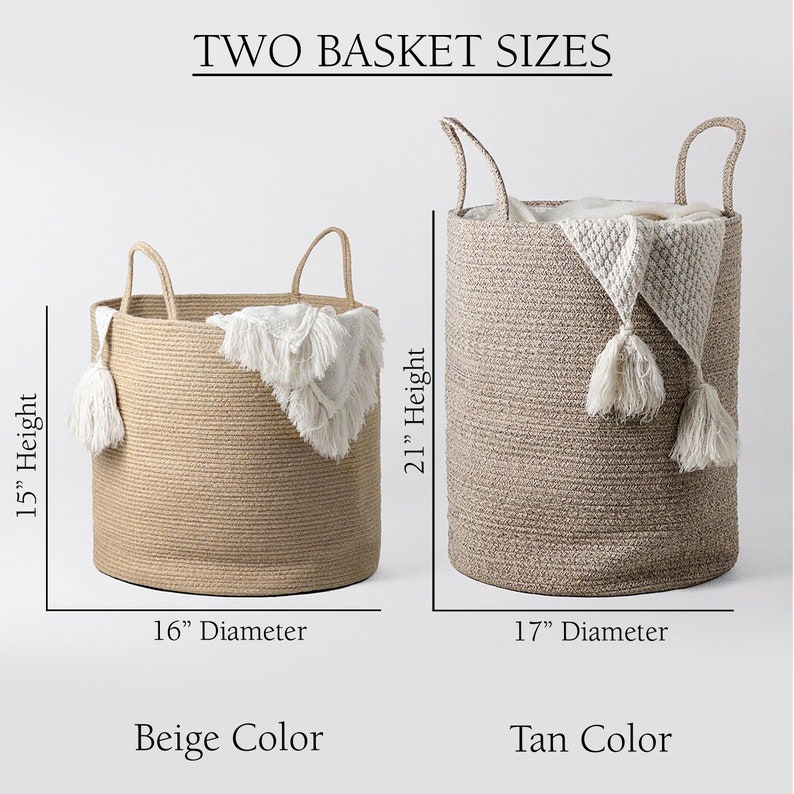 Woven Rope Baskets Rope Cotton Basket Large Nursery Storage Basket Laundry Linen Basket Large Blanket Basket Plant Basket image 2