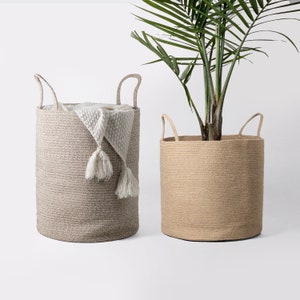 Woven Rope Baskets | Rope Cotton Basket | Large Nursery Storage Basket | Laundry Linen Basket | Large Blanket Basket | Plant Basket