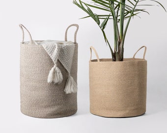 Woven Rope Baskets | Rope Cotton Basket | Large Nursery Storage Basket | Laundry Linen Basket | Large Blanket Basket | Plant Basket