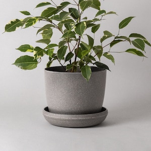 7&quot; Grey Plant Pot | Planter Pot with Saucer | Plant Pot with Drainage Hole | Ceramic Concrete Imitation | Modern Planter Houseplant Pot