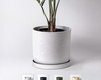 12 Inch Planter Pot | Large Planter Pot With Drainage | Indoor Plant Pot |Planters with Saucer | Imitation Concrete Ceramic Flower Plant Pot