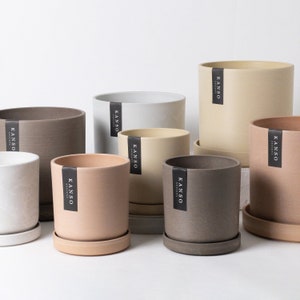 Plant Pots Set of 2 - 4&quot; & 7&quot; | Pots for Plants | Indoor Planter Pots with Saucers | Flower Pots | Imitation Concrete Ceramic Planter Pots