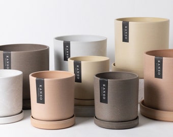 Planter Pot Set of 2 (4" & 7") with Saucers – Modern, Eco-Friendly Signature Stone Indoor Plant Pots with Drainage | Kanso Best Seller
