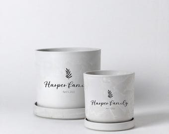 Personalized Family Name Gift | Holiday or Wedding Gift | Made from Recycled Material Planter with Name | Plant Pot W Drainage Hole & Plug