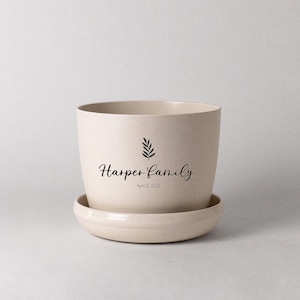 Personalized Family Name Gift | Wedding Gift for Couple | Ceramic Planter with Name | Bamboo Fibre White Mini Planter Pot