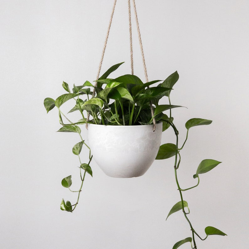 Hanging Planter Pot with Drainage Hole Indoor Hanging Pots 8 or 12 Succulent Plant Pot Imitation Concrete Ceramic Hanging Planter Pot image 1