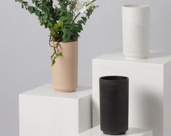 Modern Minimalist Vase | Matte Textured Flower Vase | Recycled Material Decor | Large Wide Mouth Vase | Dried Flower Display