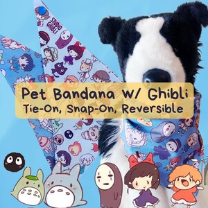 Anime Tie-On Reversible Dog Bandana | My Neighbor Anime Snap-On Triangle Pet Bandana | No Face Spirited Away Kawaii Forest Spirit Bandana