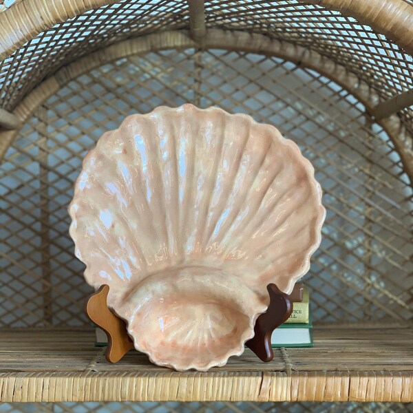 Large Sea Shell Plate - Vintage Handmade Seashell Dish - Ceramic Tray