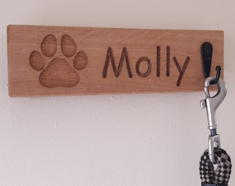 Personalised oak dog lead hook