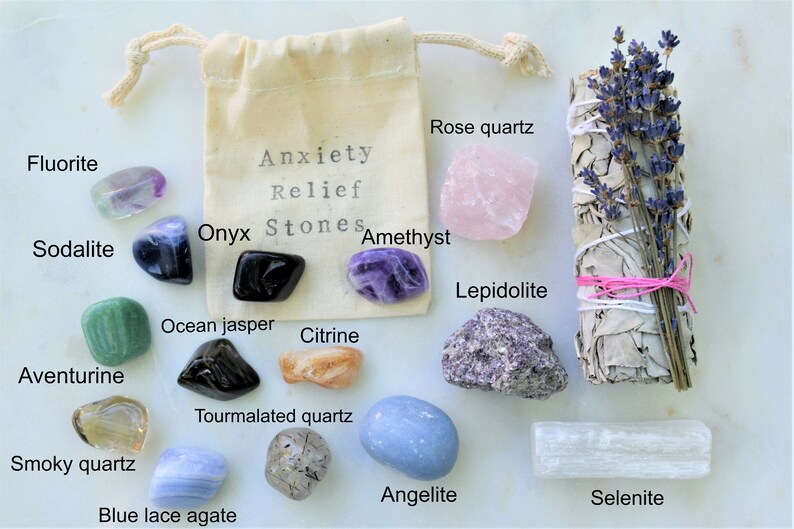 14 Pcs Anxiety and Stress Relief Crystals With Selenite Etsy