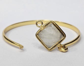 Moonstone Gold Plated Bangle 925 Sterling Silver | Natural Square Moonstone Bracelet | Handmade Minimalist Jewelry Gift for Her