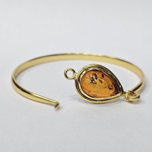 925 Sterling Silver Synthetic Amber Bangle | Gold Plated |Adjustable Gemstone Bangle | Handmade Cuff for Her | Boho Jewelry | Silver Bangle