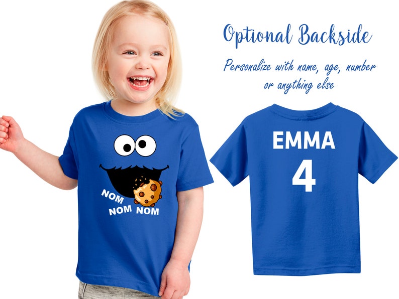 Birthday Theme Cookie Monster shirt with optional name & age, Halloween shirt costume, Team shirts image 1