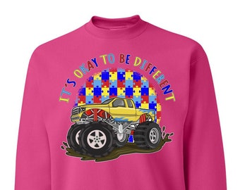 Its Okay to Be Different | Truck | Autism Awareness | Autism Shirt Autism Awareness Unisex Crewneck Sweatshirt