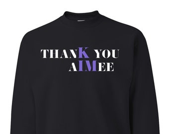 thanK you aIMee Stacked White Purple, Sarcastic Title, Karma Shirt, Pop Culture Unisex Crewneck Sweatshirt