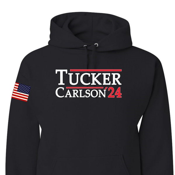 Tucker Carlson '24 2024 President Elections US Flag Sleeve Print Political Unisex Graphic Hoodie Sweatshirt