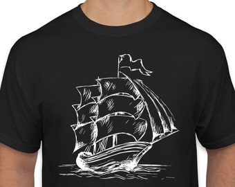 Vintage Pirate Ship Nautical Coastal Sea Ship Humor Men's Graphic T-Shirt Nautical Fishing Shirt Sailor Pirate Ship Shirt Nautical Svg