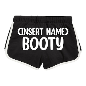 Create Your Own Personalized Add Text Here Mode Custom Booty Shorts Black  at  Women's Clothing store