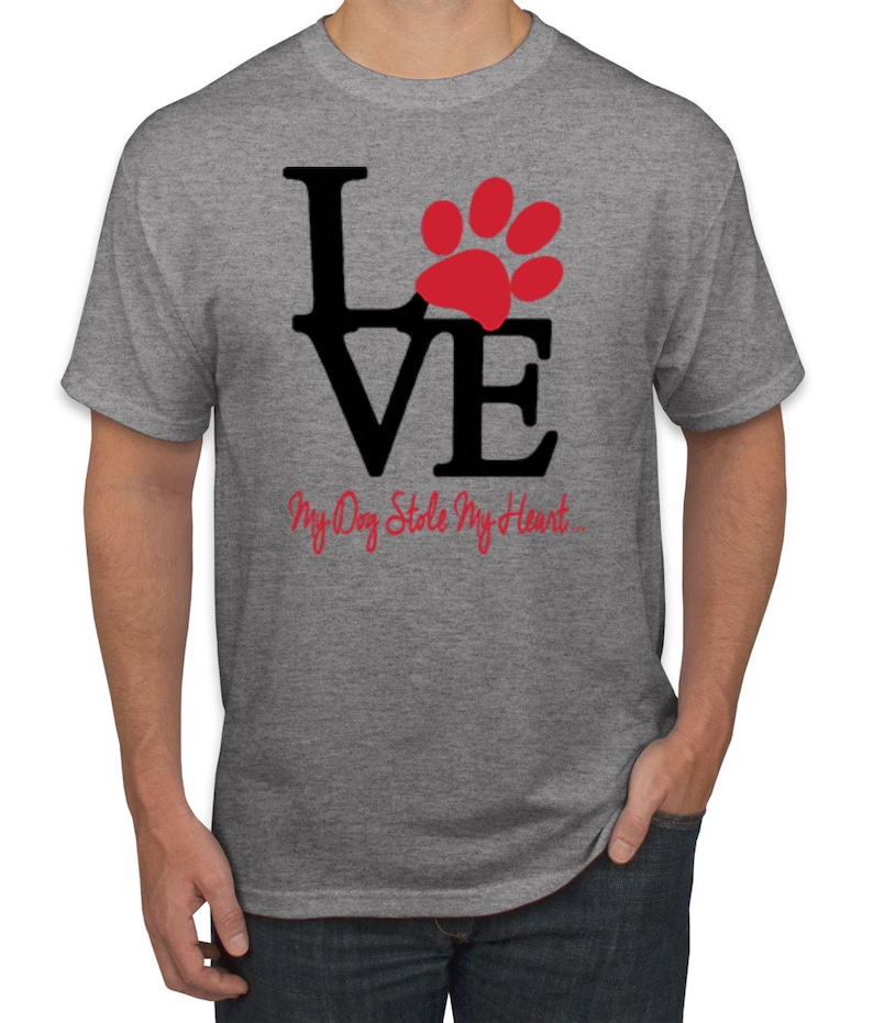 Love My Dog Stole My Heart Red Pawprints Dog Lover Men/'s Graphic T-Shirt