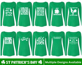 Irish Humor Let's Get Blarney Stoned Clover St. Patrick's Day Womens Scoop Long Sleeve Top