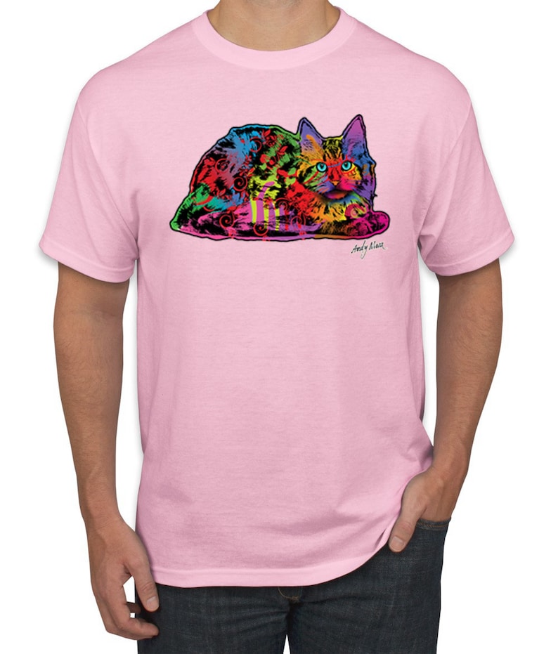 Colorful Rainbow Cat Pop Culture Men/'s Graphic T-Shirt