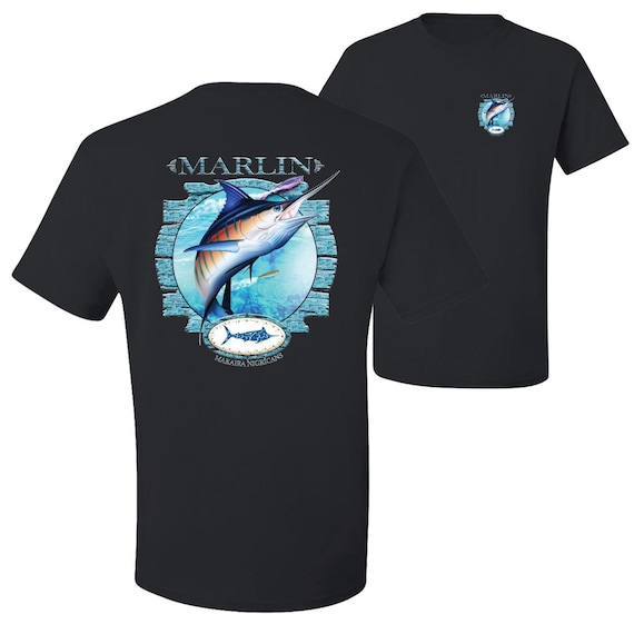 Blue Marlin Fish Fishing, Fishing Shirt, Hobbyist Shirt, Front and Back  Men's Graphic T-shirt 