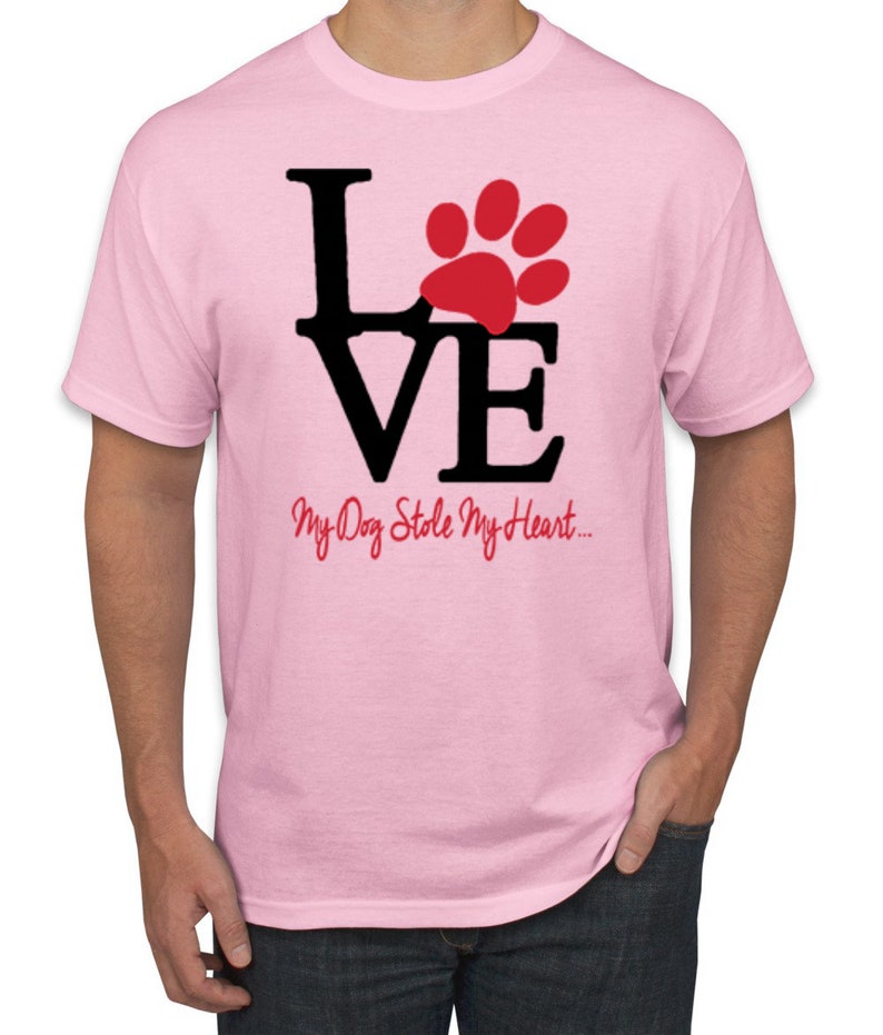 Love My Dog Stole My Heart Red Pawprints Dog Lover Men/'s Graphic T-Shirt