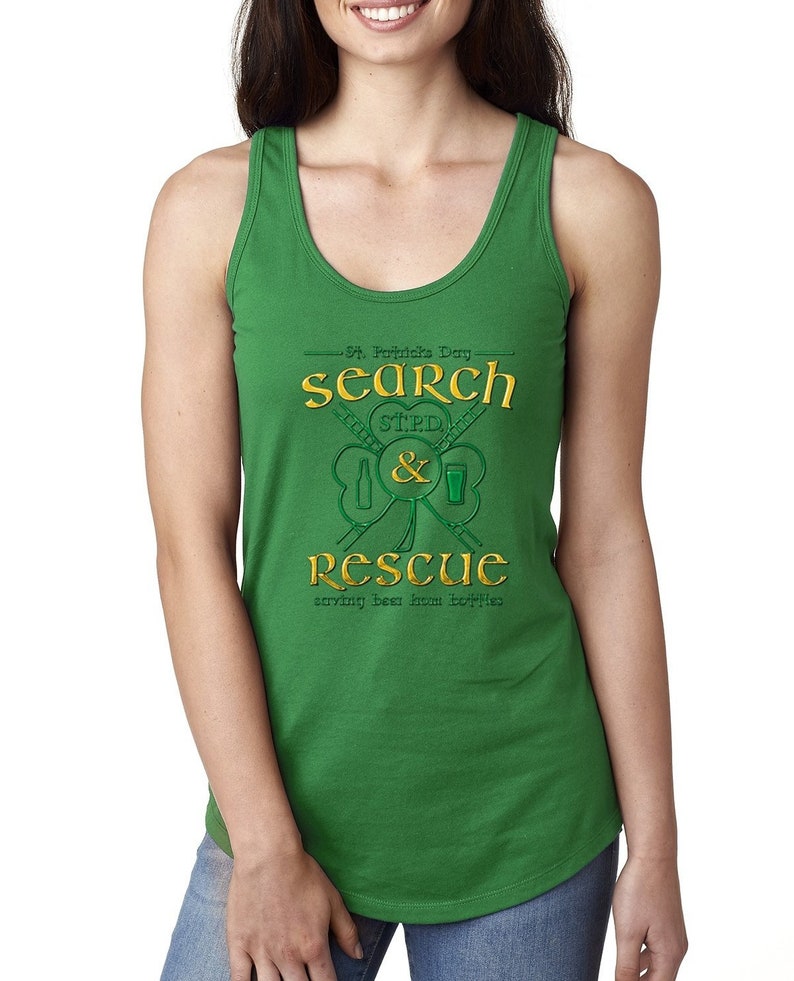 Saving Beer from Bottles St Patrick/'s Day Ladies Racerback Tank Top Search and Rescue Shamrock