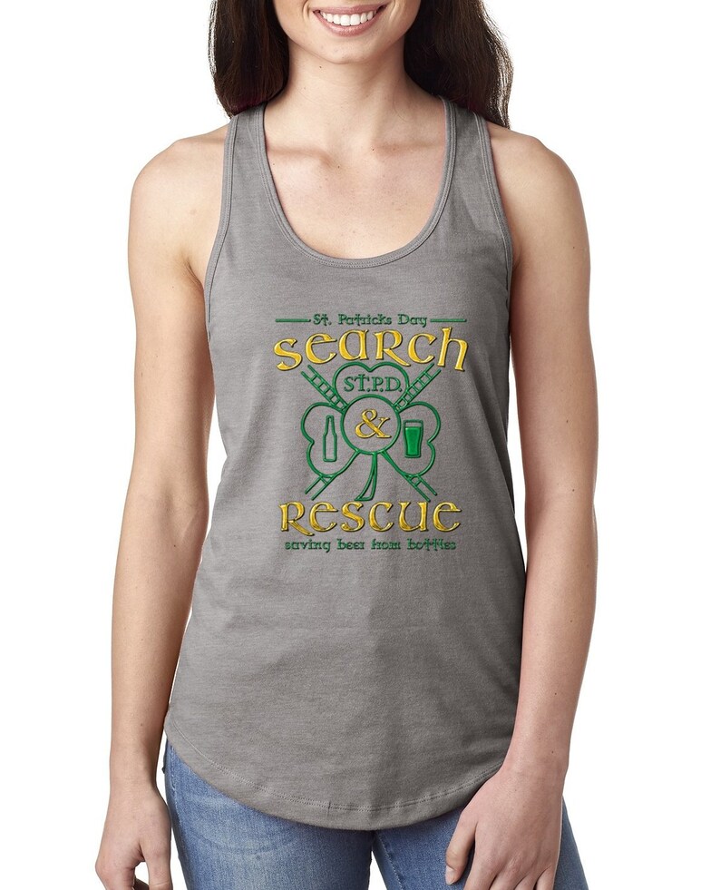 Saving Beer from Bottles St Patrick/'s Day Ladies Racerback Tank Top Search and Rescue Shamrock