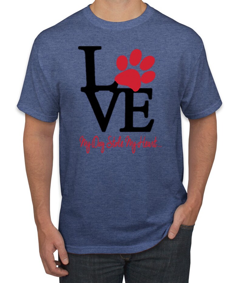 Love My Dog Stole My Heart Red Pawprints Dog Lover Men/'s Graphic T-Shirt