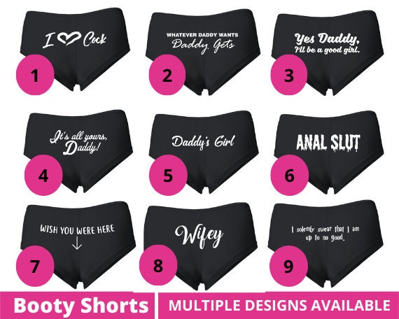 Women's Spandex Cotton Booty Short, Naughty Gift, White Font