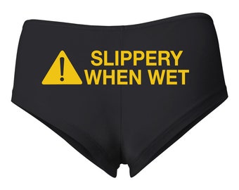 Caution! Slippery When Wet, Humor Booty Shorts, Women's Cotton Spandex Booty Shorts