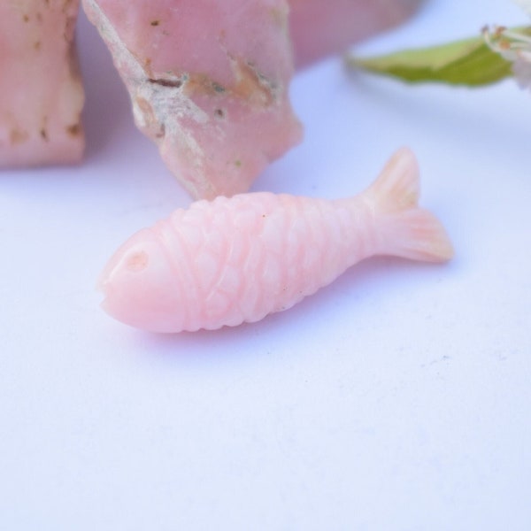 Natural Pink Opal Fish Carved Gemstone, Loose Carved Gemstone fish for Jewellery 28x10mm, Fish Charms for Pendant, fish for Necklace, Pink