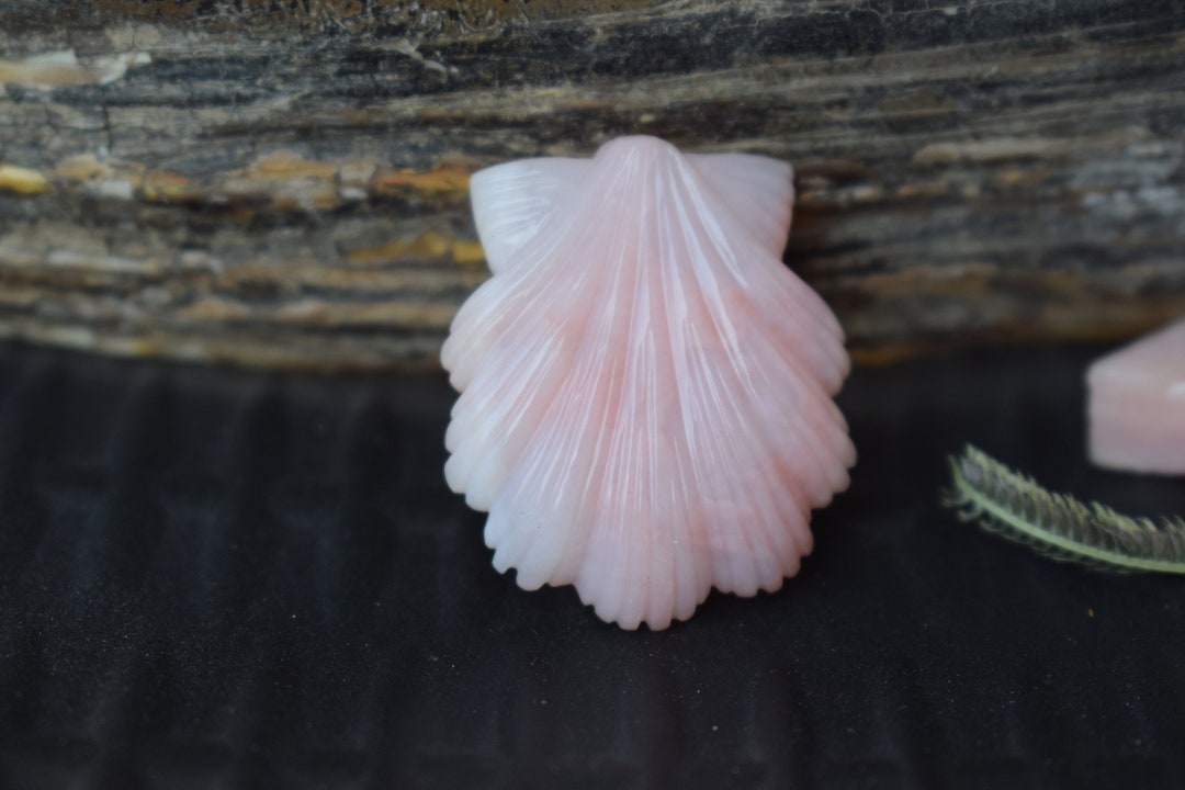 Pink Opal Shell Charm: Carved Gemstone Pendant (30x26mm) - Etsy